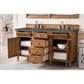 James Martin Vanities Brittany 60" Double Bathroom Vanity in Saddle Brown with 3 cm Parisien Bleu Quartz Top and Rectangular Sinks, , large