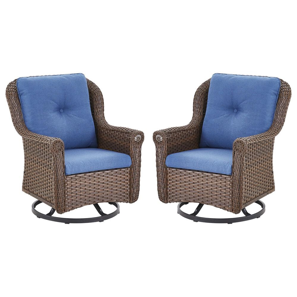 Sunwell Garden 36" Patio Swivel Glider Chair with Wicker Armrest in Navy (Set of 2), , large