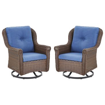 Sunwell Garden 36" Patio Swivel Glider Chair with Wicker Armrest in Navy (Set of 2), , large