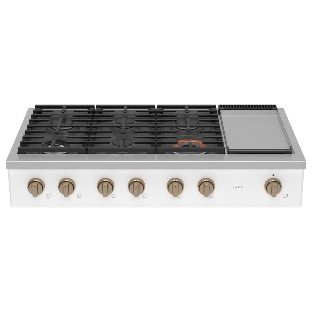 Cafe 48&quot; Natural Gas Rangetop with Integrated Griddle in Matte White and Brushed Bronze, , large