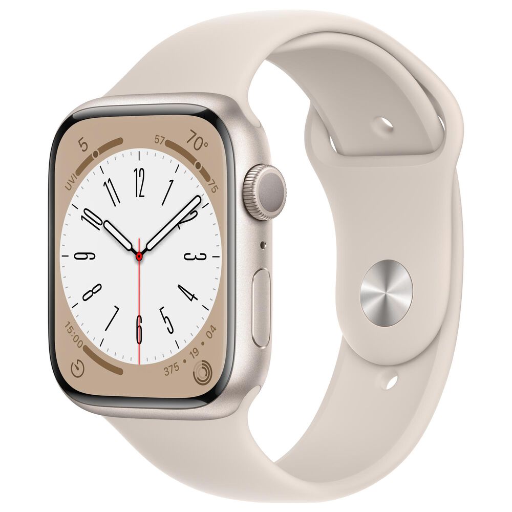 Apple Watch Series 8 GPS 45mm Starlight Aluminum Case with Starlight Sport Band M/L and 2-Year AppleCare+, , large