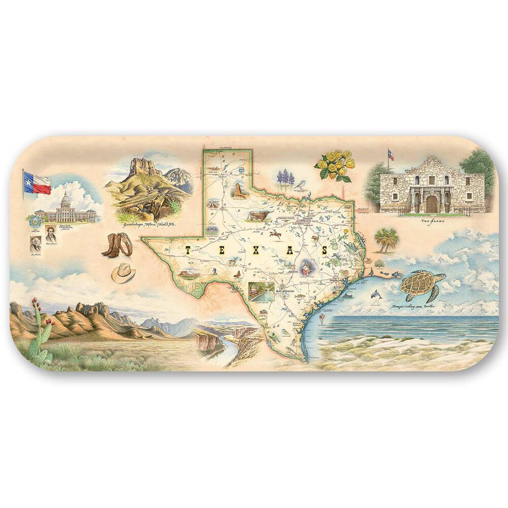Xplorer Maps Texas Map Small Rectangular Wood Serving Tray, , large