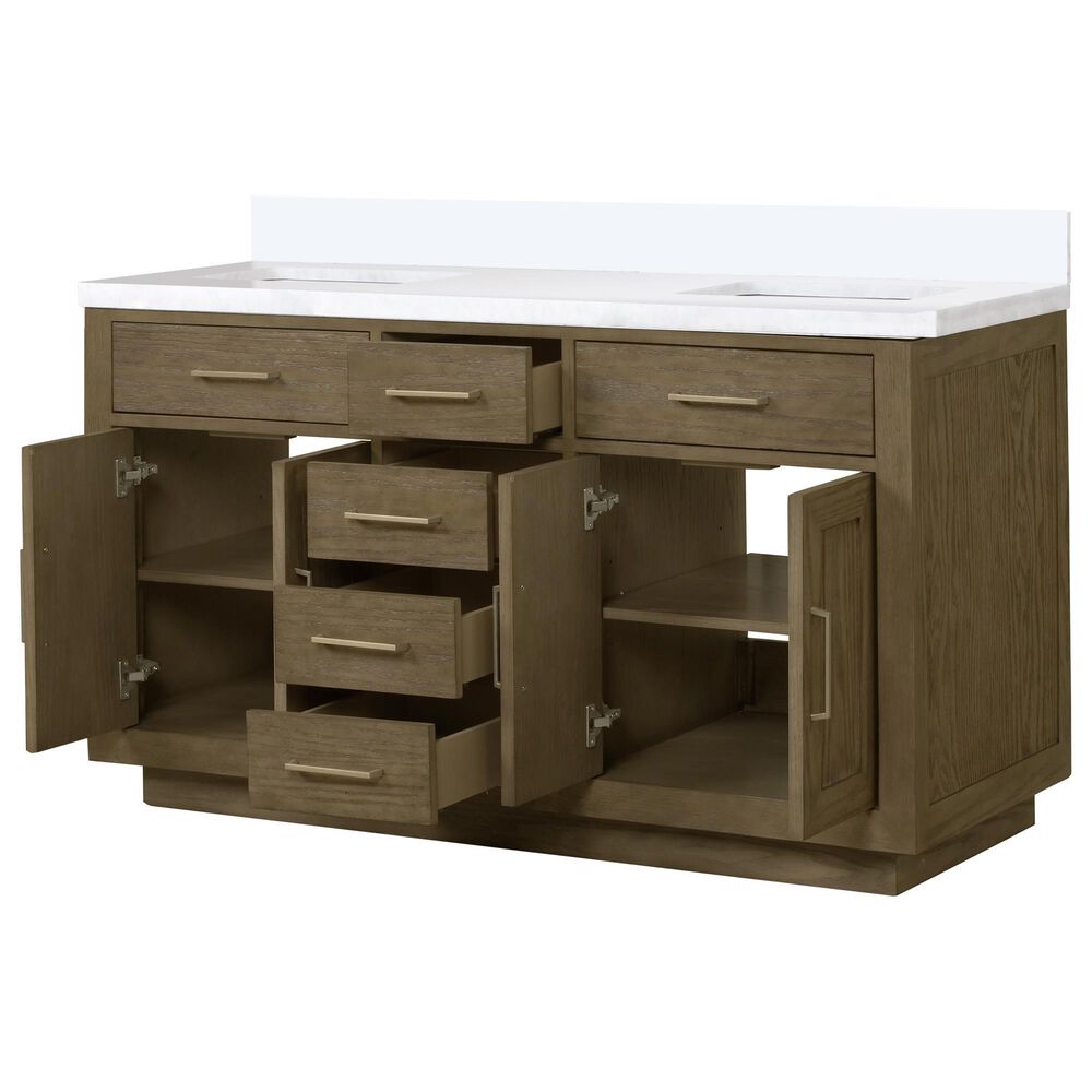 Lexora Home Abbey 60&quot; Double Bathroom Vanity in Grey Oak with 2 cm White Quartz Top and Rectangular Sinks, , large