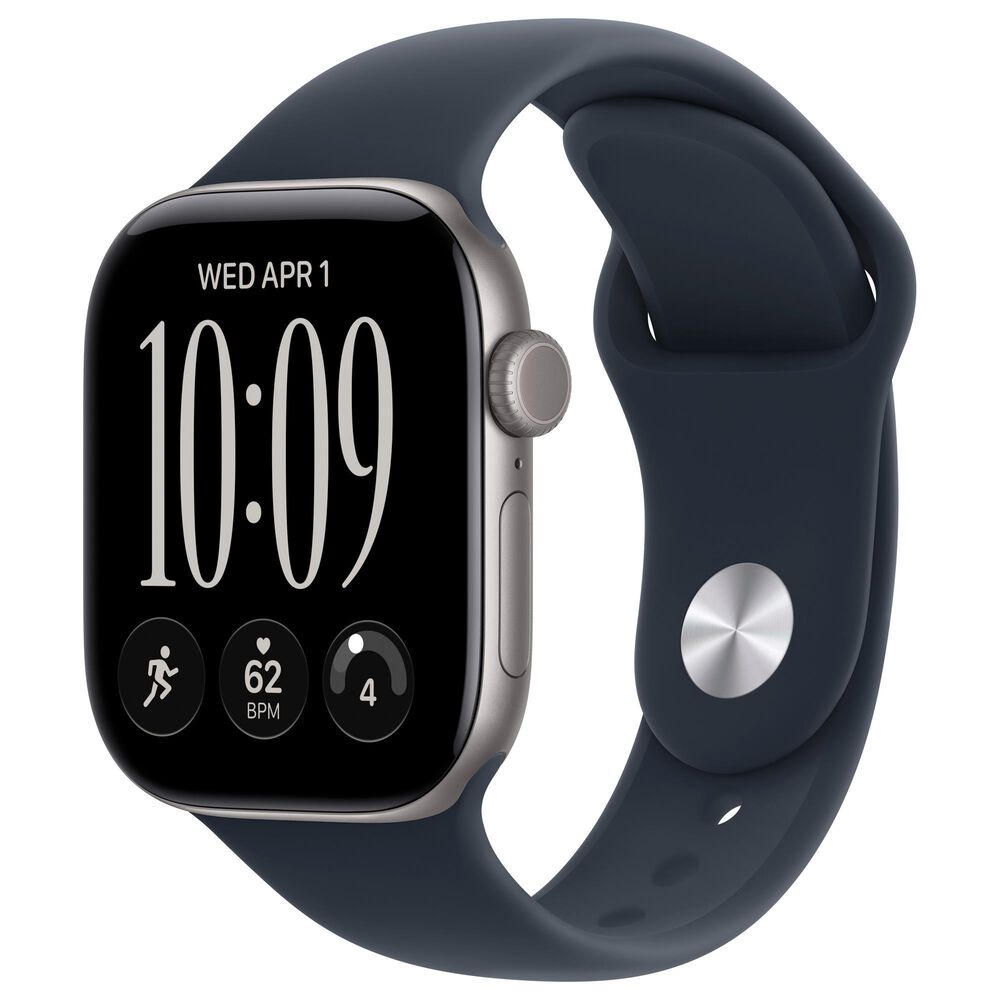 Apple Watch Series 12 (GPS) 42mm Space Gray Aluminum Case with Navy Blue Sport Band - M/L and 2-Year AppleCare+, , large