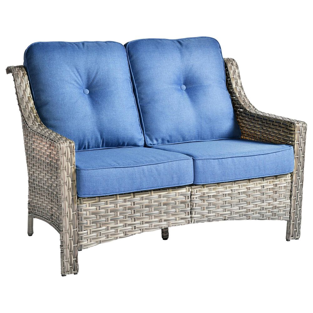 HOMLUX Outdoor Rattan Loveseat with Ergonomic in Diamond Blue, , large