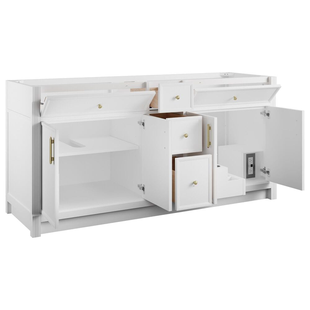James Martin Bellshire 72" Double Bathroom Vanity in Bright White with 3 cm Eternal Jasmine Pearl Silestone Top and Rectangular Sinks, , large