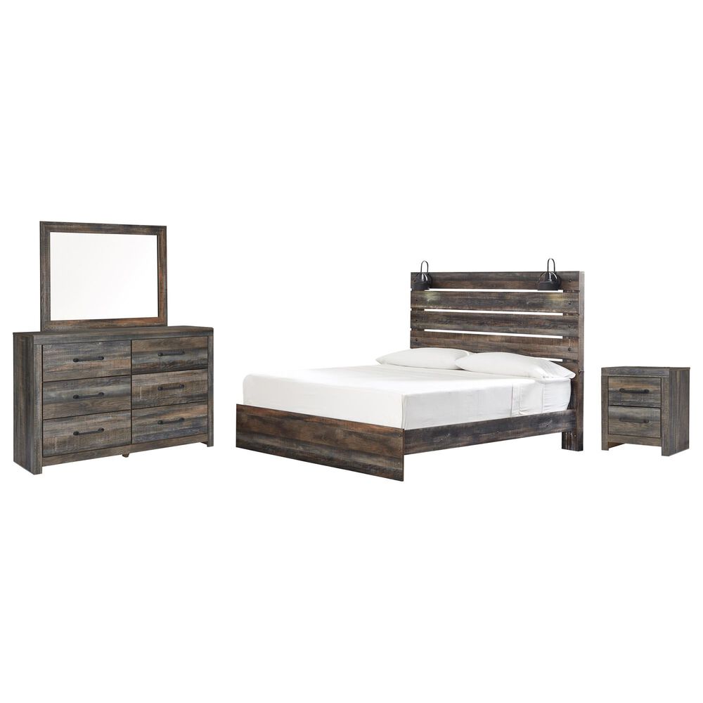 Ashley Drystan 4-Piece King Panel Bedroom Set in Brown Rustic, Burnt Orange and Teal, , large