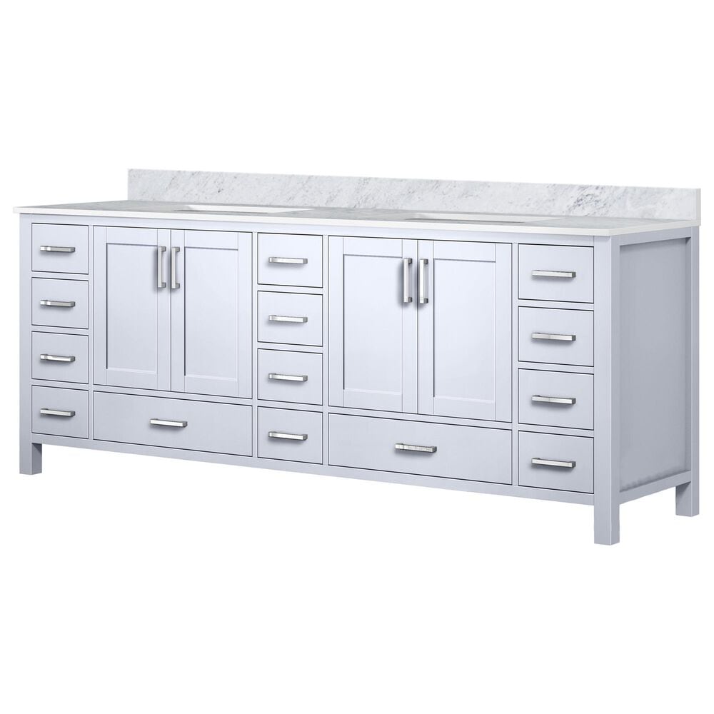 Lexora Home Jacques 84" Double Bathroom Vanity in White with 2 cm White Carrara Marble Top and Rectangular Sinks, , large