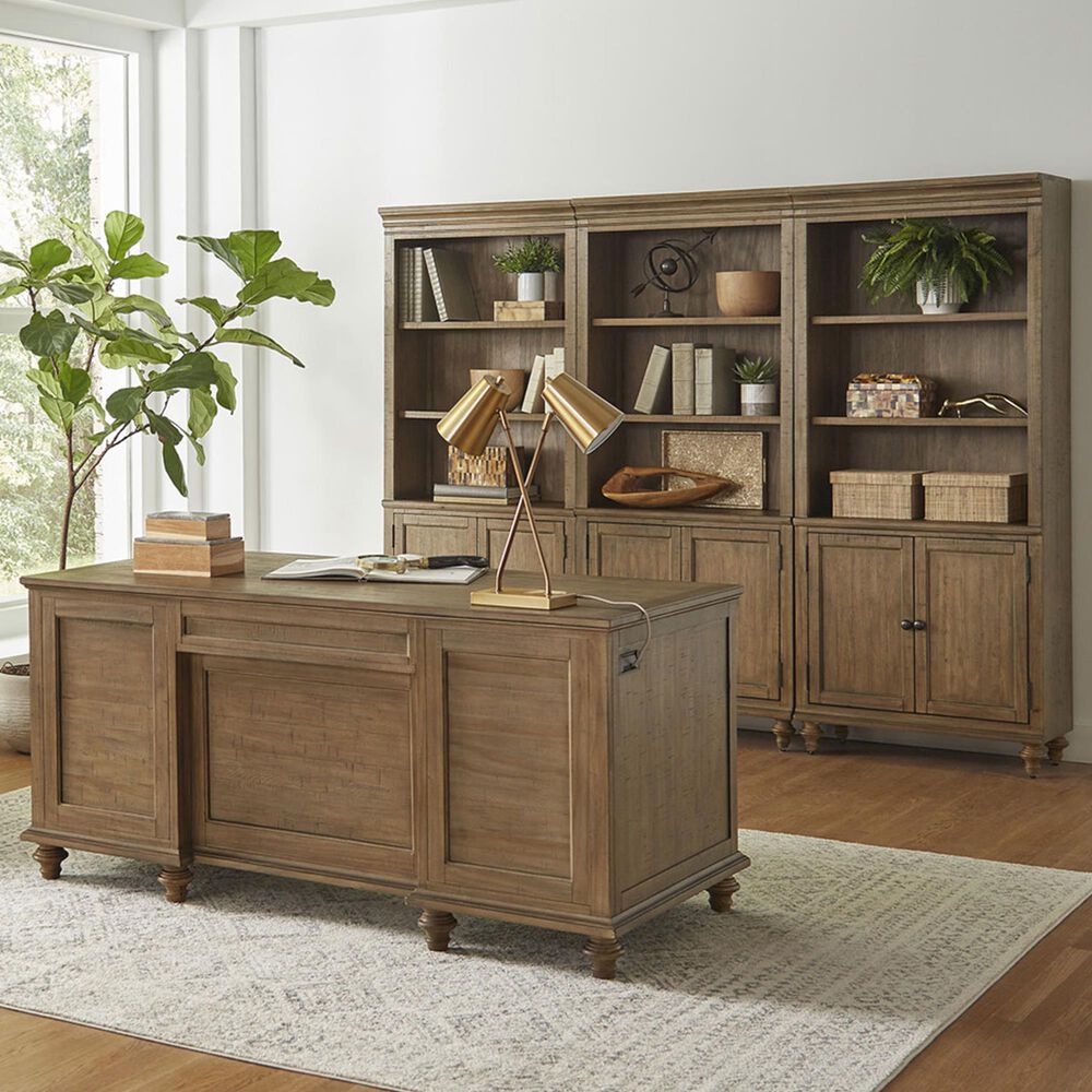 Riva Ridge Hensley 2-Piece Executive Desk and Door Bookcase Set in Honey, , large