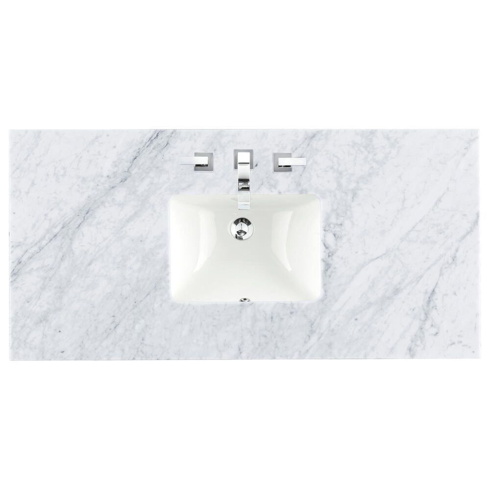 James Martin Vanities Brittany 48" Single Bathroom Vanity in Smokey Celadon with 3 cm Carrara White Marble Top and Rectangular Sink, , large