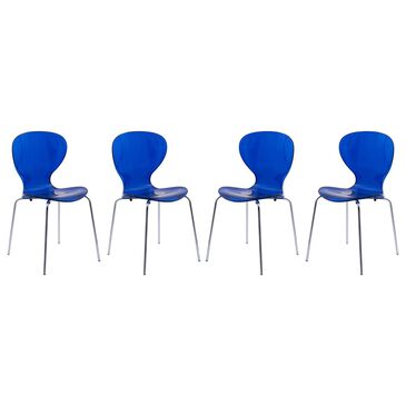 Leisuremod Oyster Side Chair in Transparent Blue and Chrome (Set of 4), , large