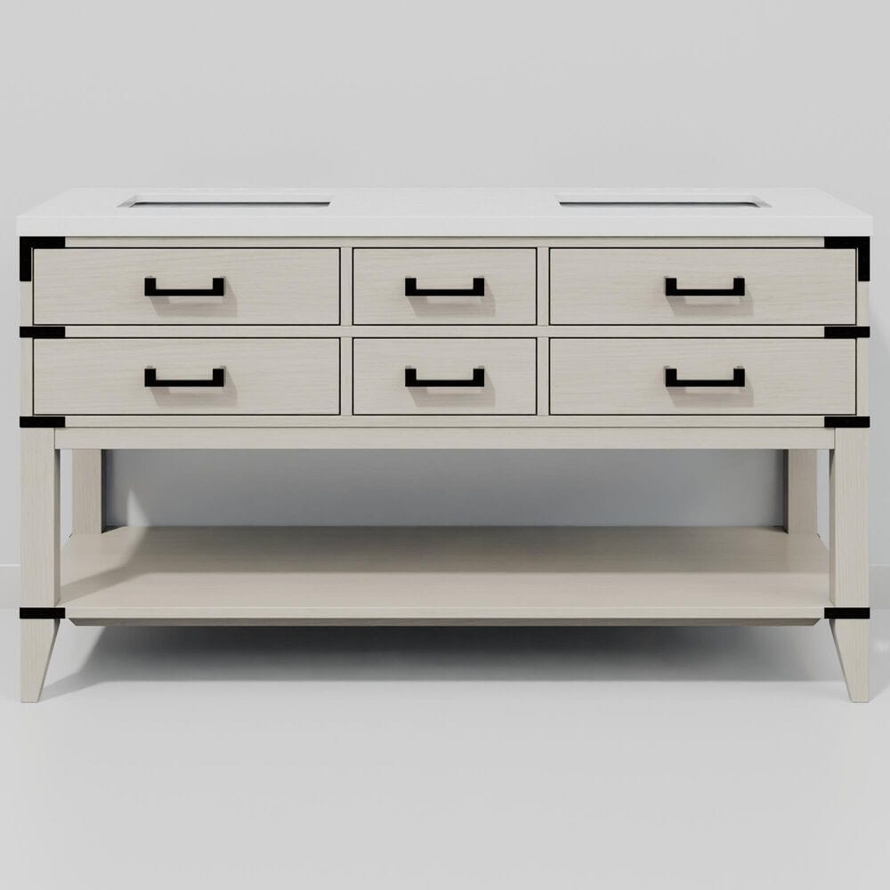 Lexora Home Norwalk 60&quot; Double Bathroom Vanity in White Oak with White Quartz Top and Rectangular Sinks, , large