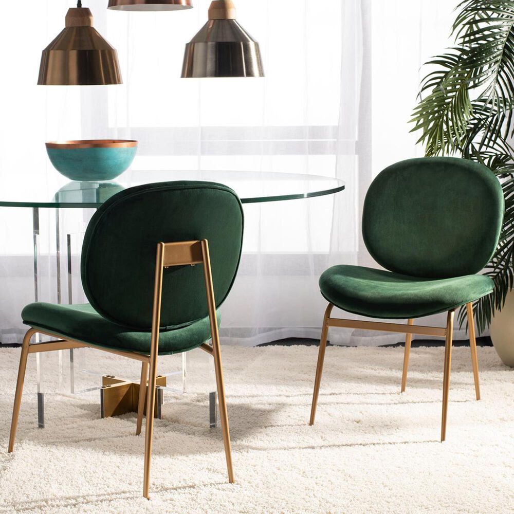 Safavieh Jordana Side Chair in Malachite Green Velvet and Gold (Set of 2), , large