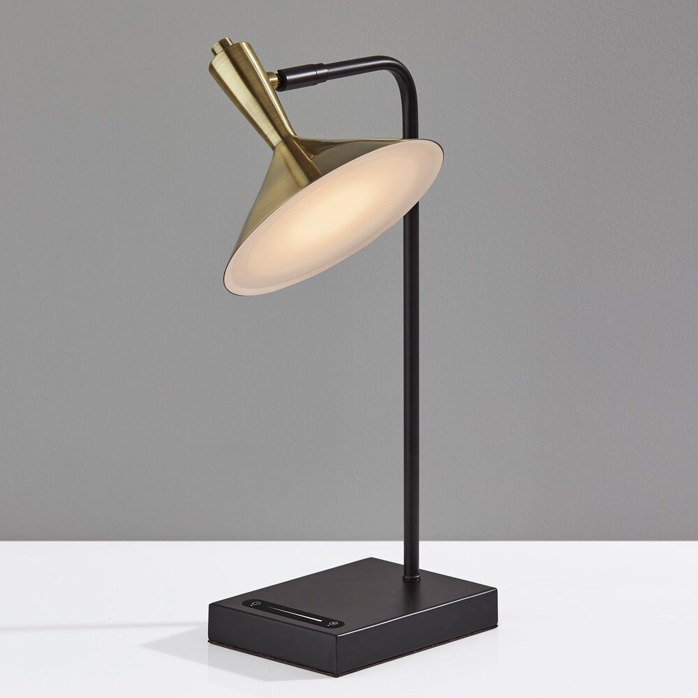Adesso Lucas LED Desk Lamp with USB in Black and Antique Brass, , large