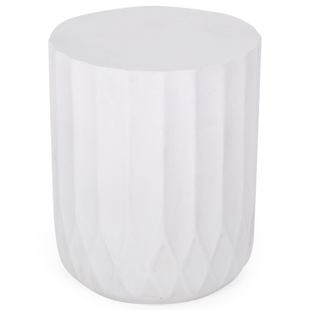 Hearth and Haven Outdoor Round End Table with Inverted Scallop Edge in Antique White, , large