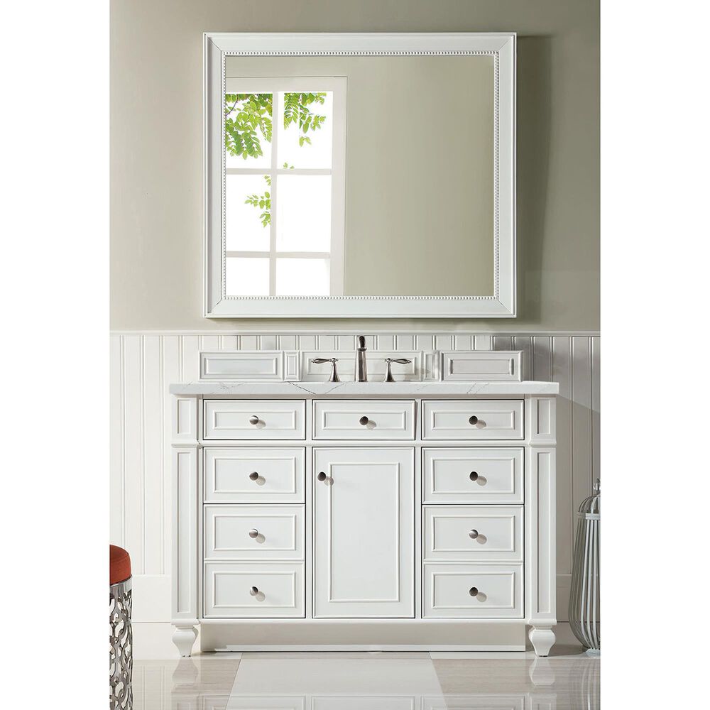 James Martin Vanities Bristol 48&quot; Single Bathroom Vanity in Bright White with 3 cm Ethereal Noctis Quartz Top and Rectangular Sink, , large