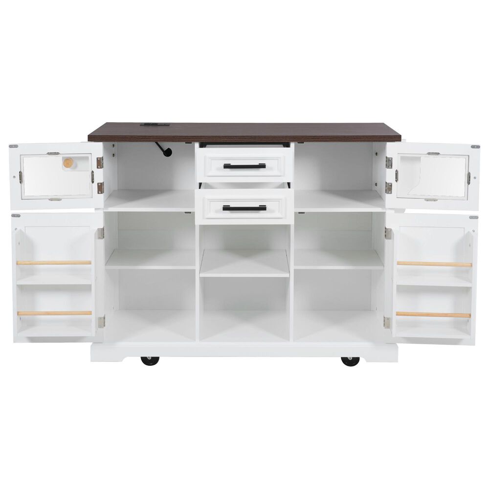 HOMLUX 54.9" Kitchen Island with Drop Leaf in White and Brown, , large