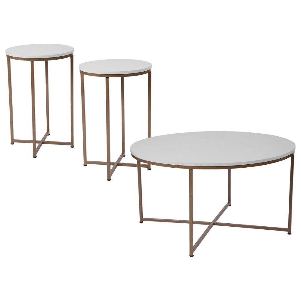 Flash Furniture Hampstead Collection 3 Piece Coffee and End Table Set in White, , large