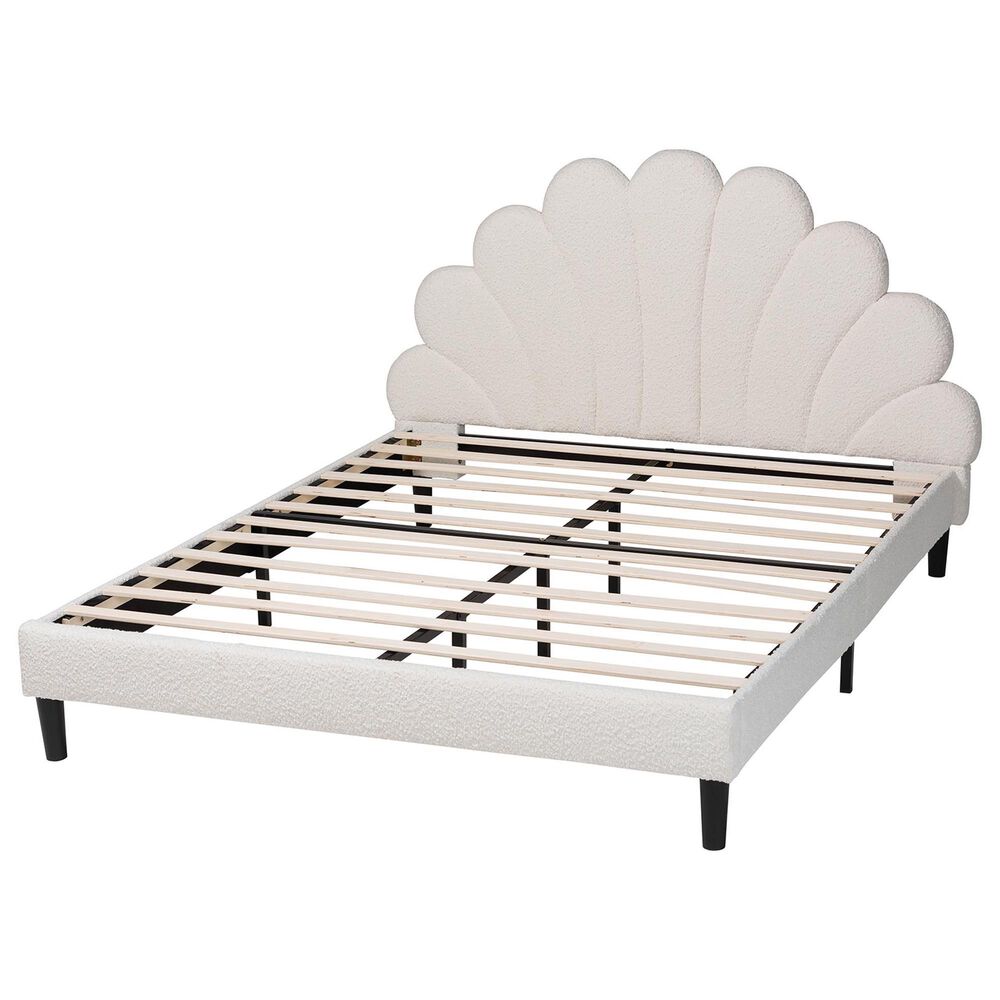 Baxton Studio Albion Boucle Queen Upholstered Platform Bed in Cream, , large