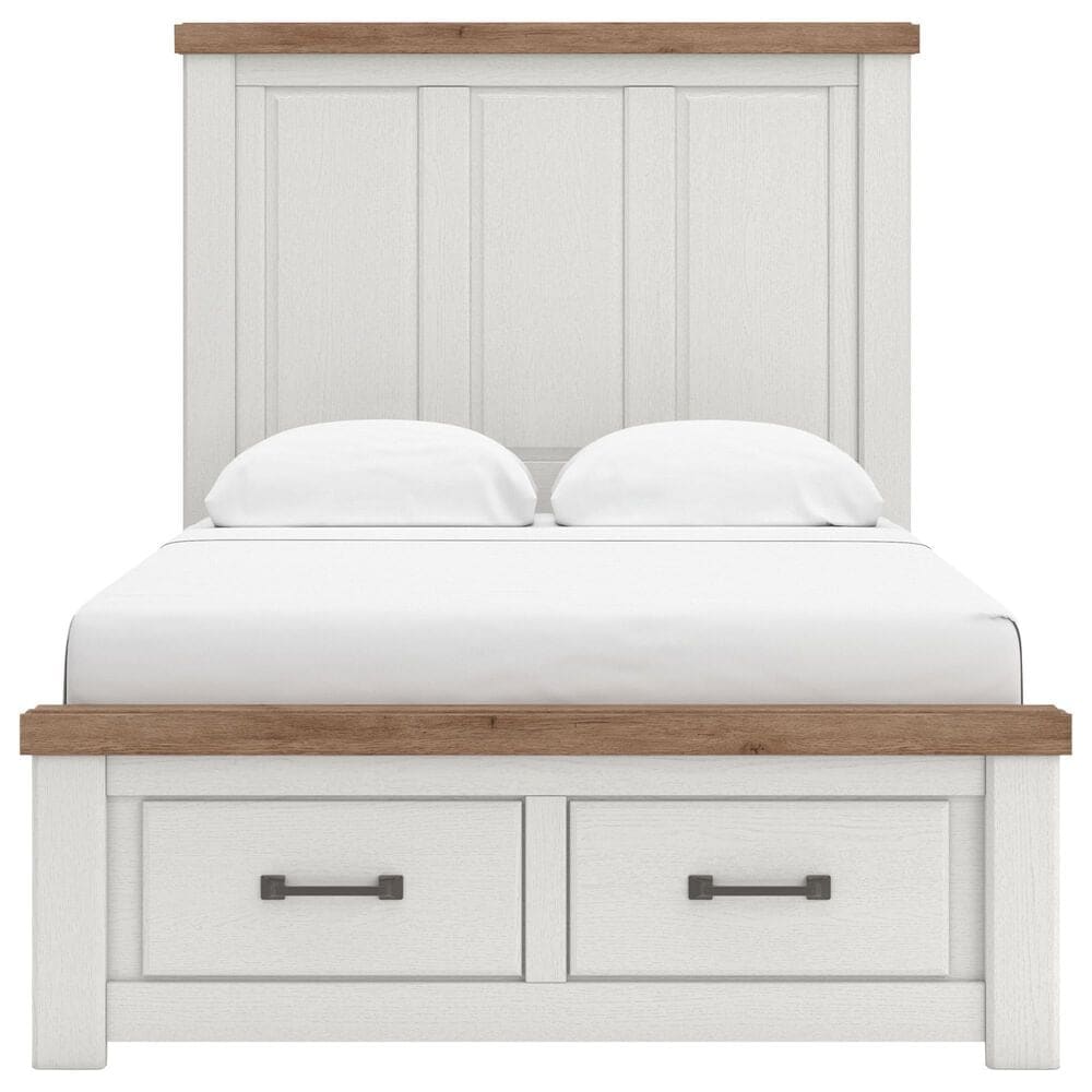Ashley Savonport 4 Piece Full Storage Bedroom Set in White and Brown, , large