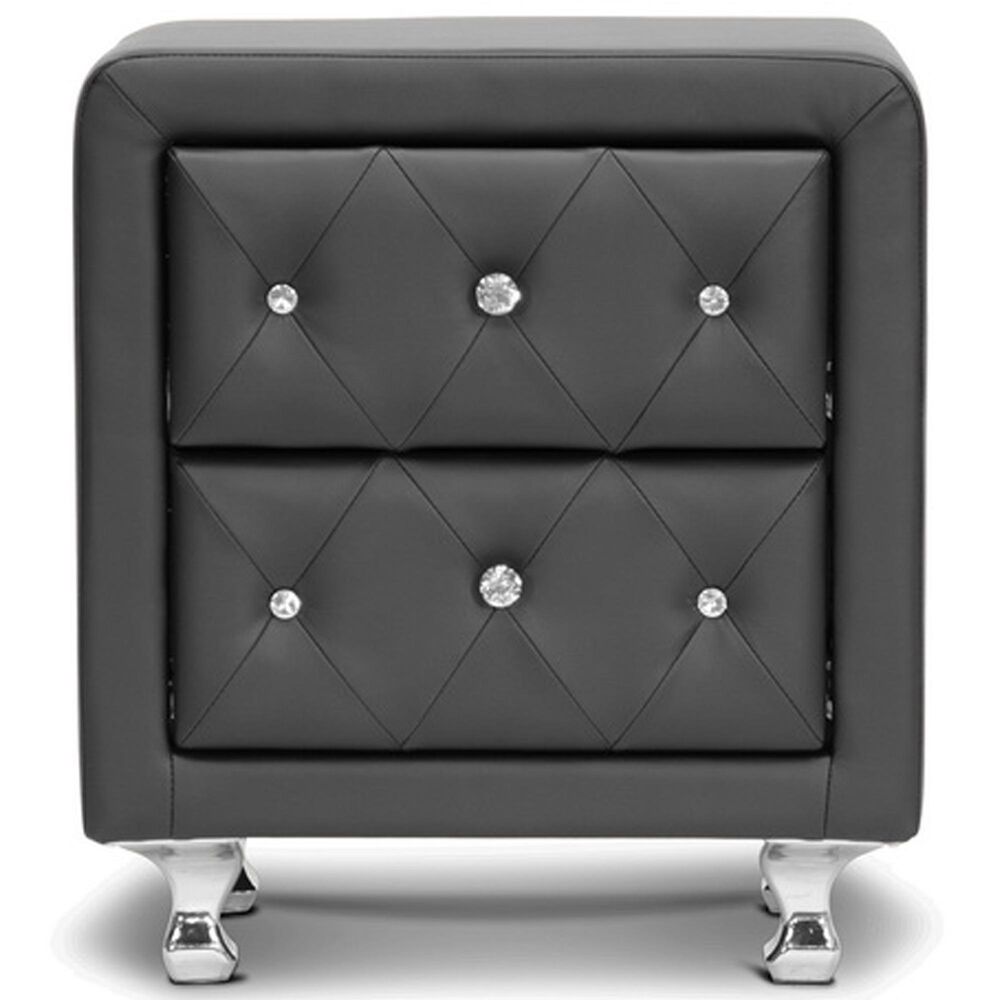 Baxton Studio Stella 2-Drawer Upholstered Nightstand in Black, , large
