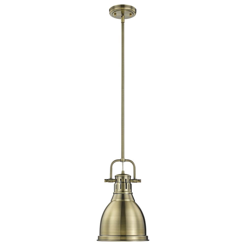 Golden Lighting Duncan 1-Light Small Pendant with Rod in Aged Brass, , large