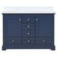 Lexora Home Dukes 48" Double Bathroom Vanity in Navy Blue with 2 cm White Carrara Marble Top and Rectangular Sinks, , large