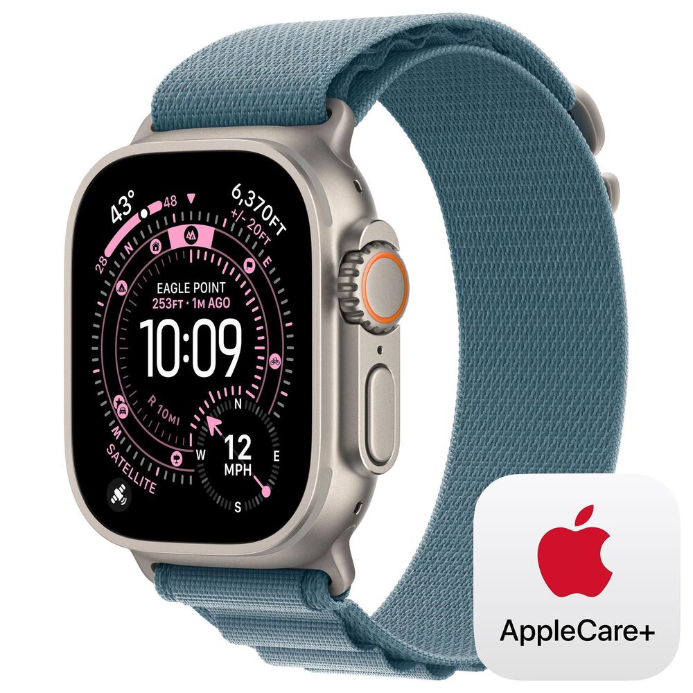 Apple Watch Ultra 3 (GPS+Cellular) 49mm Titanium Case with Light Blue Alpine Loop - Small in Natural and 2-Year AppleCare+, , large