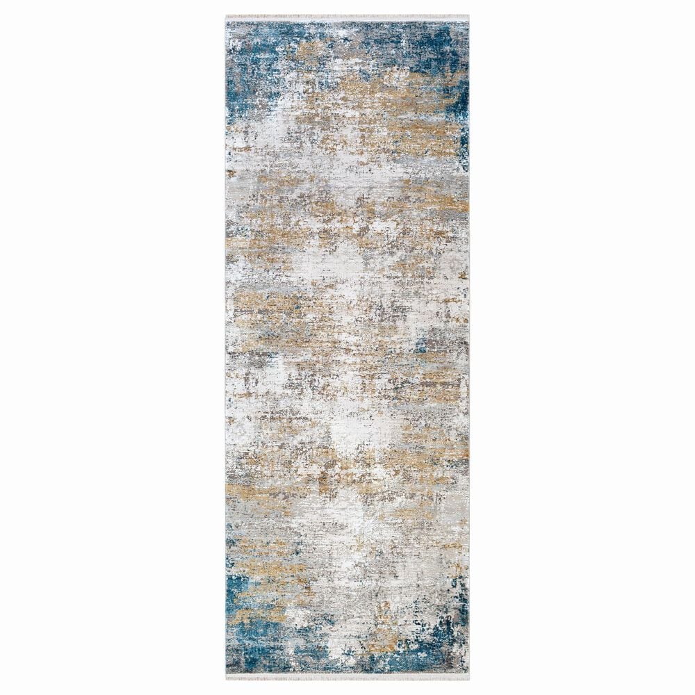 Surya Solar 3" x 8" Sky Blue, Dark Blue, Saffron, White, Gray and Charcoal Runner, , large