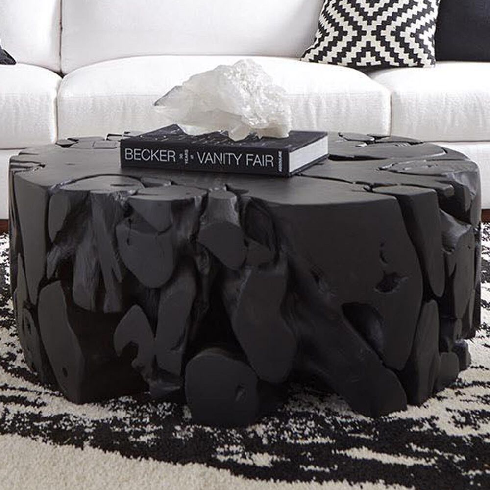 Phillips Collection Teak Chunk Round Coffee Table in Black, , large