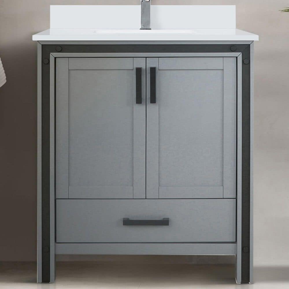 Lexora Home Ziva 30&quot; Single Bathroom Vanity in Dark Grey with 2 cm White Cultured Marble Top and Rectangular Sink, , large