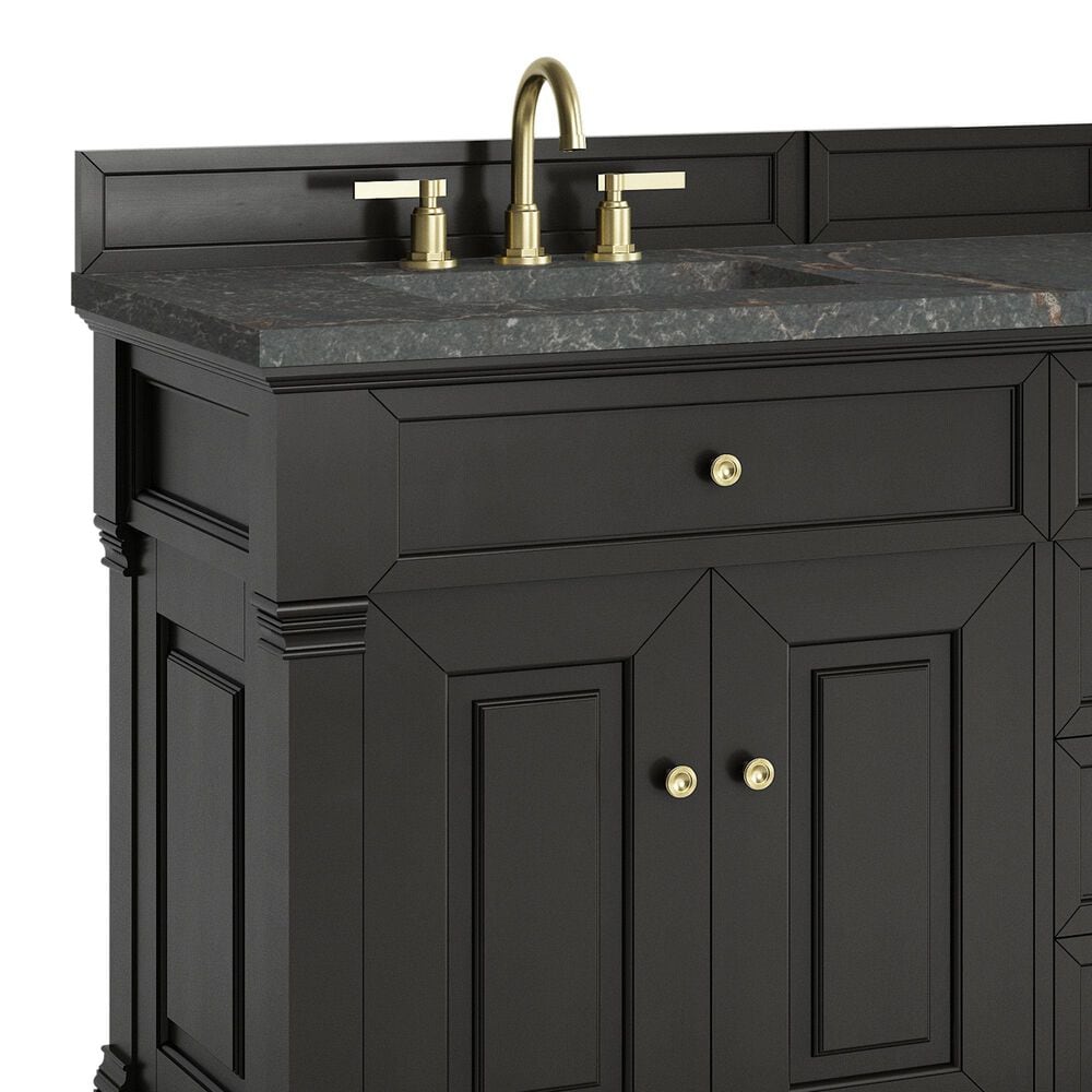 James Martin Vanities Brookfield 72" Double Bathroom Vanity in Black Onyx with 3cm Parisien Bleu Quartz Top and Rectangular Sinks, , large