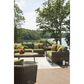 Ashley Horizon Hall Outdoor Loveseat with Green Cushion in Brown, , large