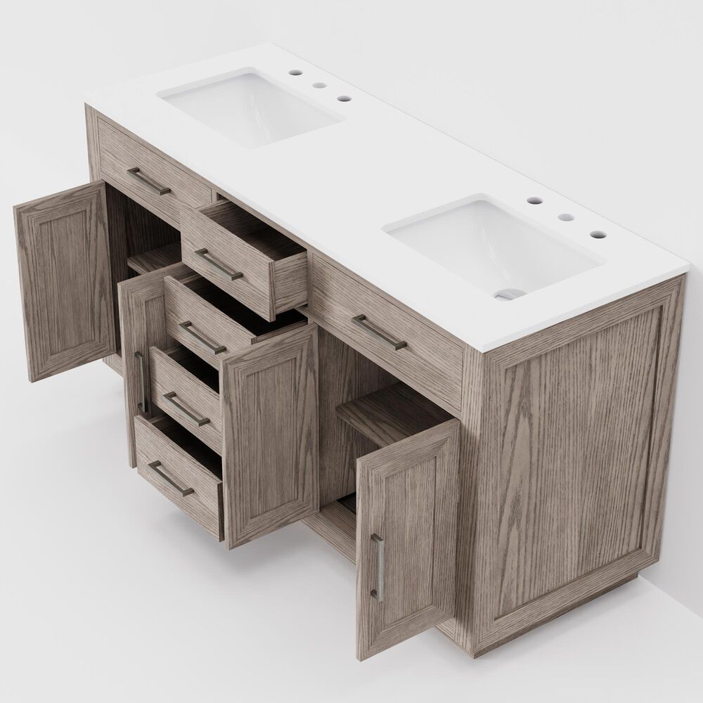 Lexora Home Abbey 60" Double Bathroom Vanity in Grey Oak with 2 cm White Cultured Marble Top and Rectangular Sinks, , large
