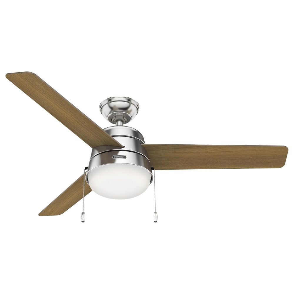Hunter Aker 52" Ceiling Fan with LED Lights in Brushed Nickel, , large