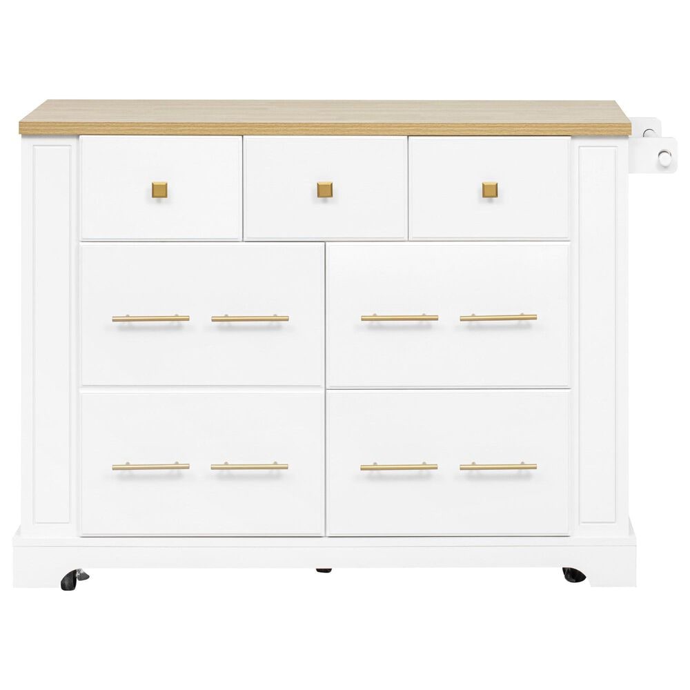 HOMLUX 51" Kitchen Island with Pull Out Trash Can Storage in White, , large