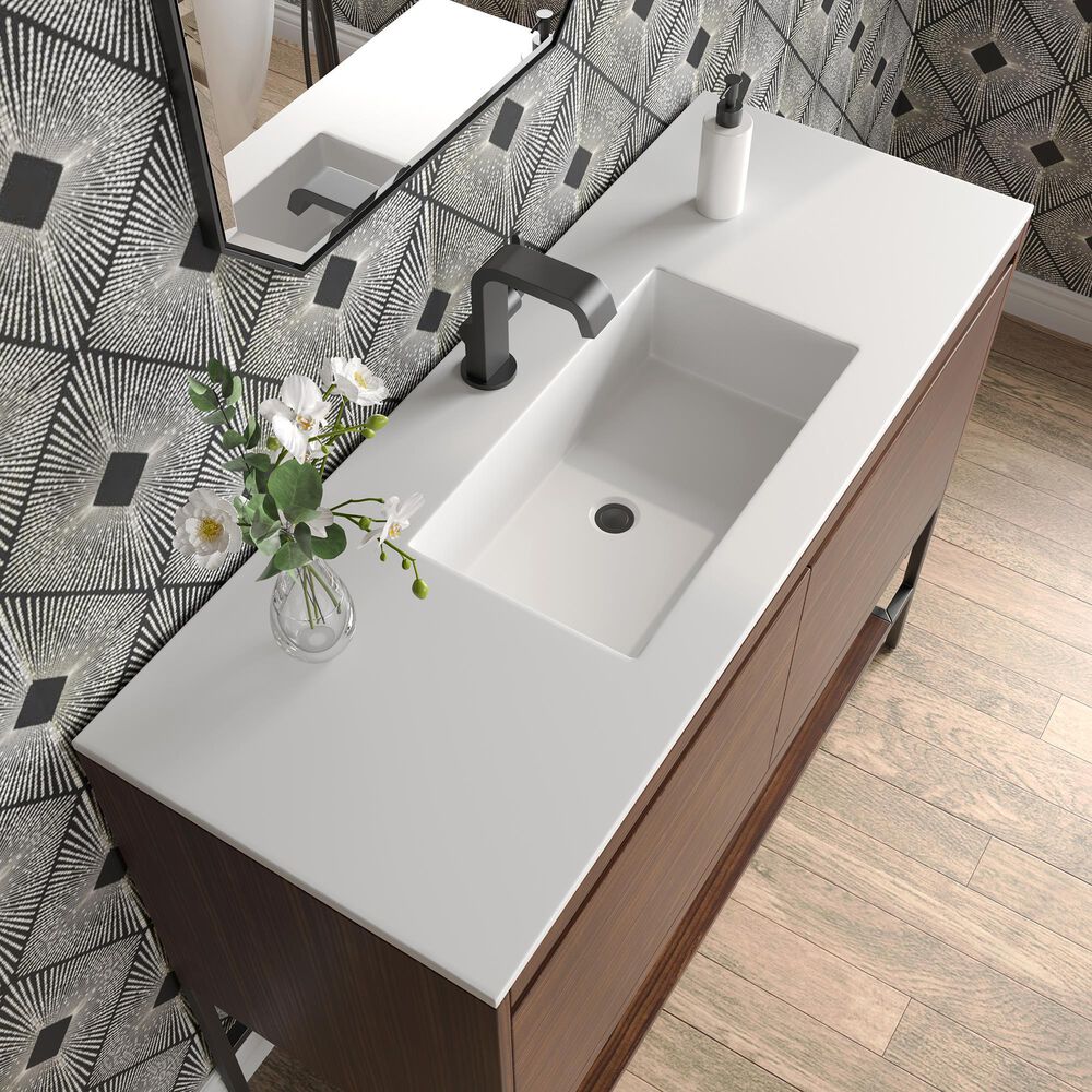 James Martin Vanities Mantova 47.3&quot; Single Vanity in Glossy White and Brushed Nickel with 3 cm Glossy White Composite Stone Top and Rectangular Sink, , large