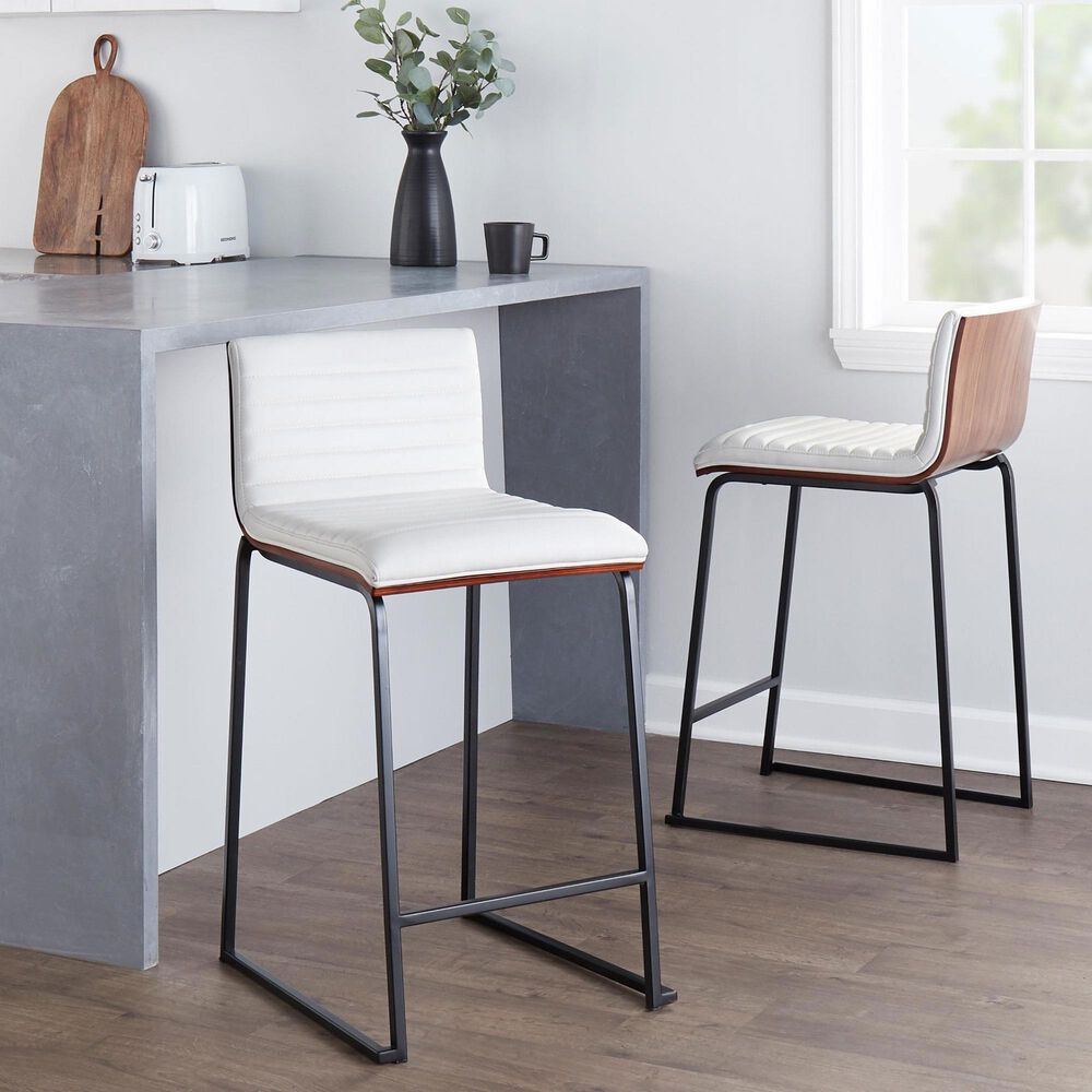 Lumisource Mason Mara Counter Stool with White Cushion in Black and Walnut &#40;Set of 2&#41;, , large