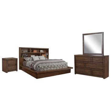 Riva Ridge Modern Loft 4-Piece Platform King Bedroom Set in Brownstone, , large