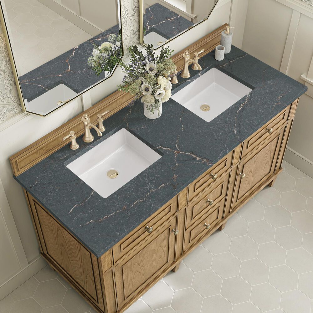 James Martin Vanities Lorelai 60&quot; Double Vanity in Light Natural Oak with 3 cm Parisien Bleu Quartz Top, , large