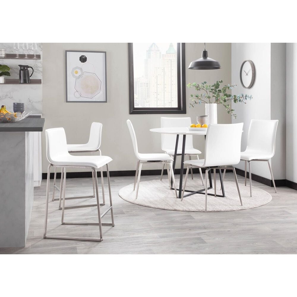 Lumisource Mason Swivel Side Chair with White Upholstered in Brushed Stainless Steel (Set of 2), , large