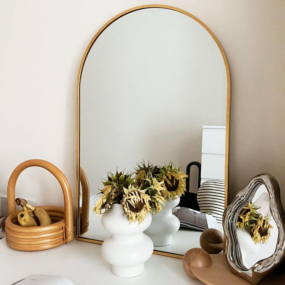 HOMLUX 20" x 30" Arched Mantle Mirror in Gold, , large
