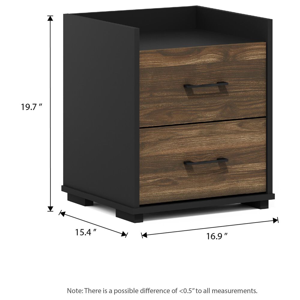 HOMLUX 2-Drawer Modern Nightstand in Columbia Walnut and Black, , large