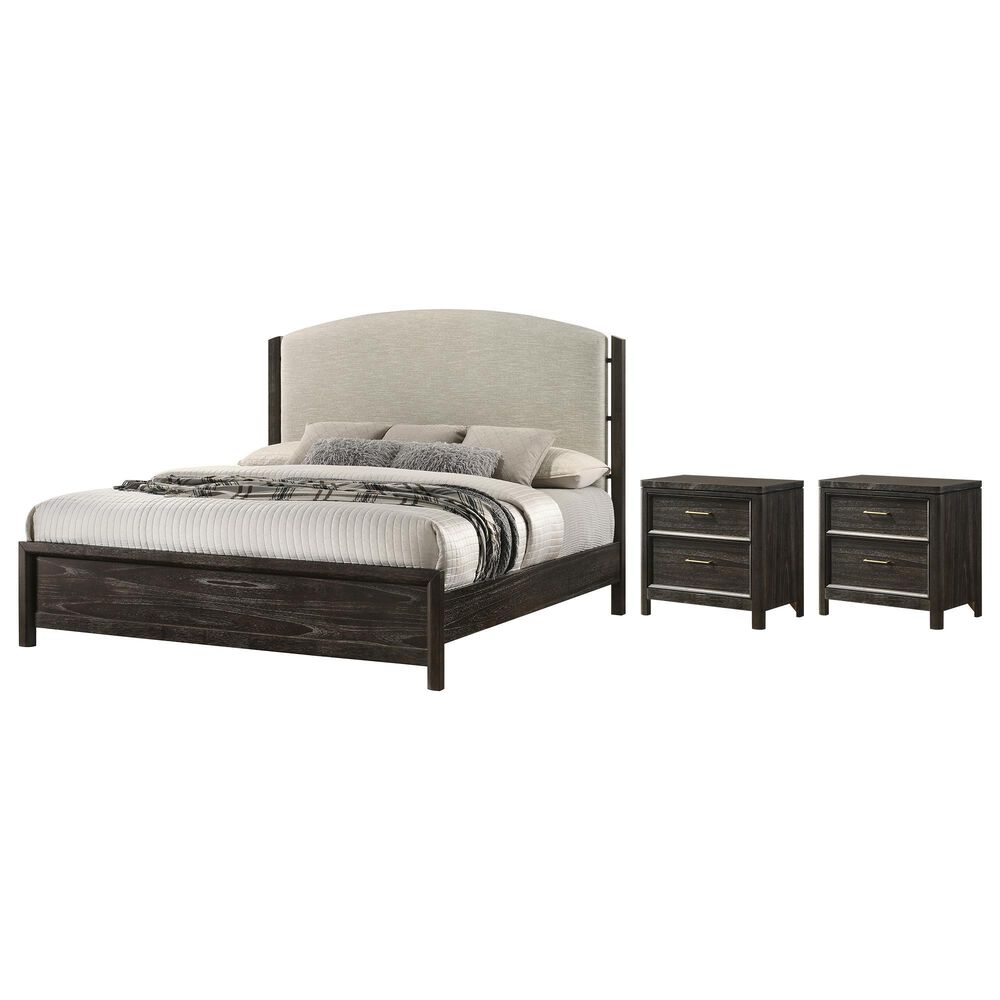 Crown Mark Ethel Queen Bed with Two Nightstands in Dark Brown, , large