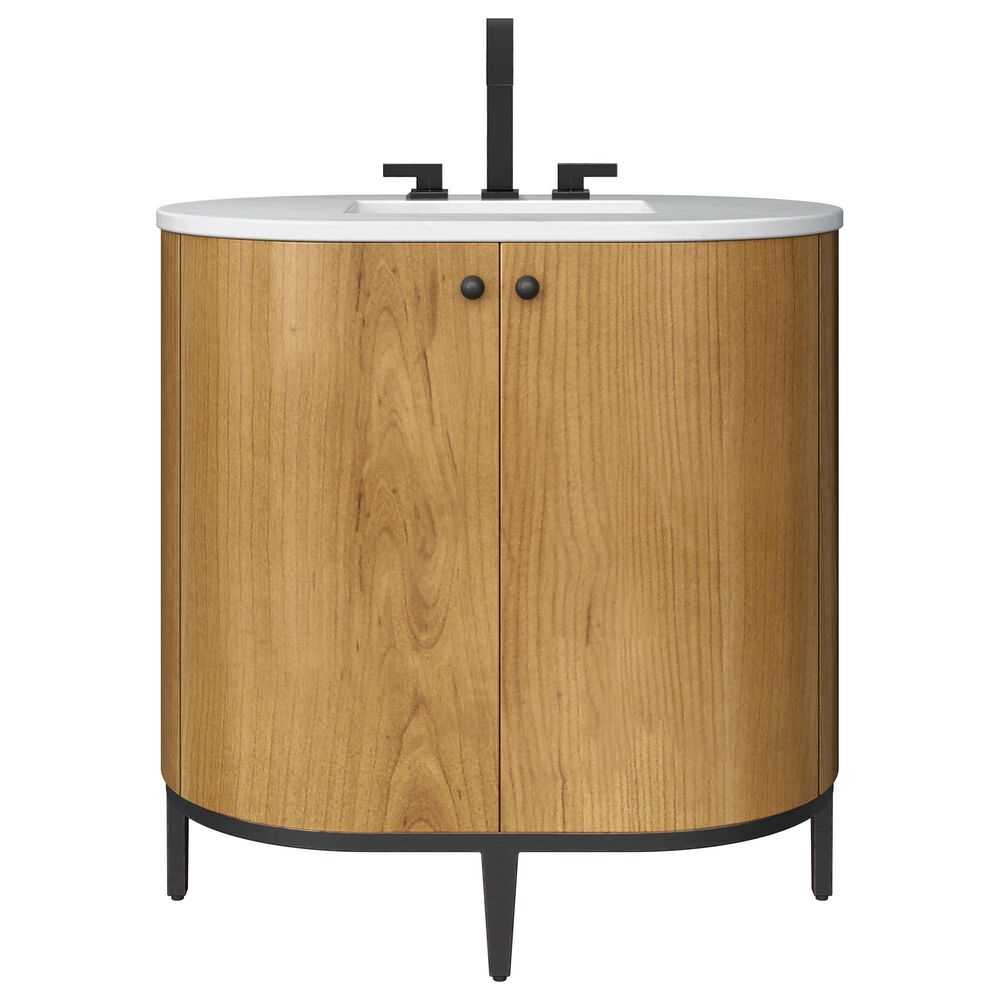 James Martin Vanities Bellamy 36" Single Bathroom Vanity in Rustic Oak with 3 cm Carrara White Marble Top and Rectangular Sink, , large