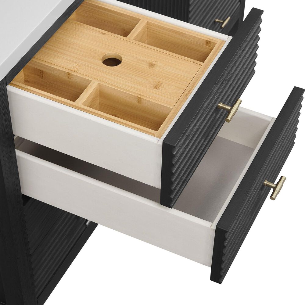 James Martin Vanities Myrrin 48" Single Bathroom Vanity in Carbon Oak with 3 cm Eternal Jasmine Pearl Silestone Top, Rectangular Sink and FreePower Wireless Charger, , large