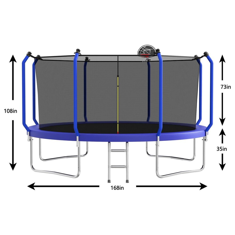 HOMLUX 14' Outdoor Trampoline with Basketball Hoop in Blue, , large