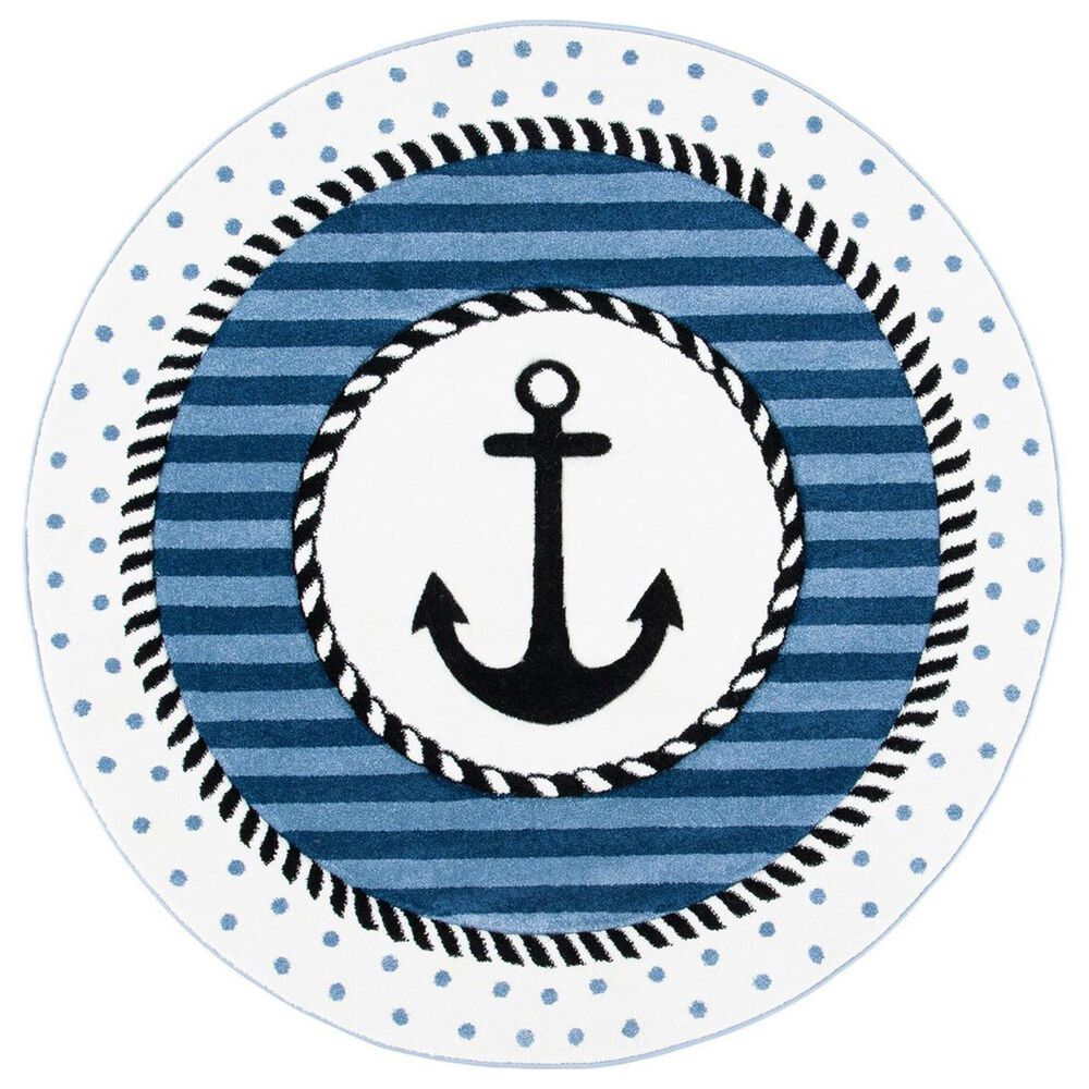 Safavieh Carousel Nautical 3" Round Navy and Ivory Kids Area Rug, , large
