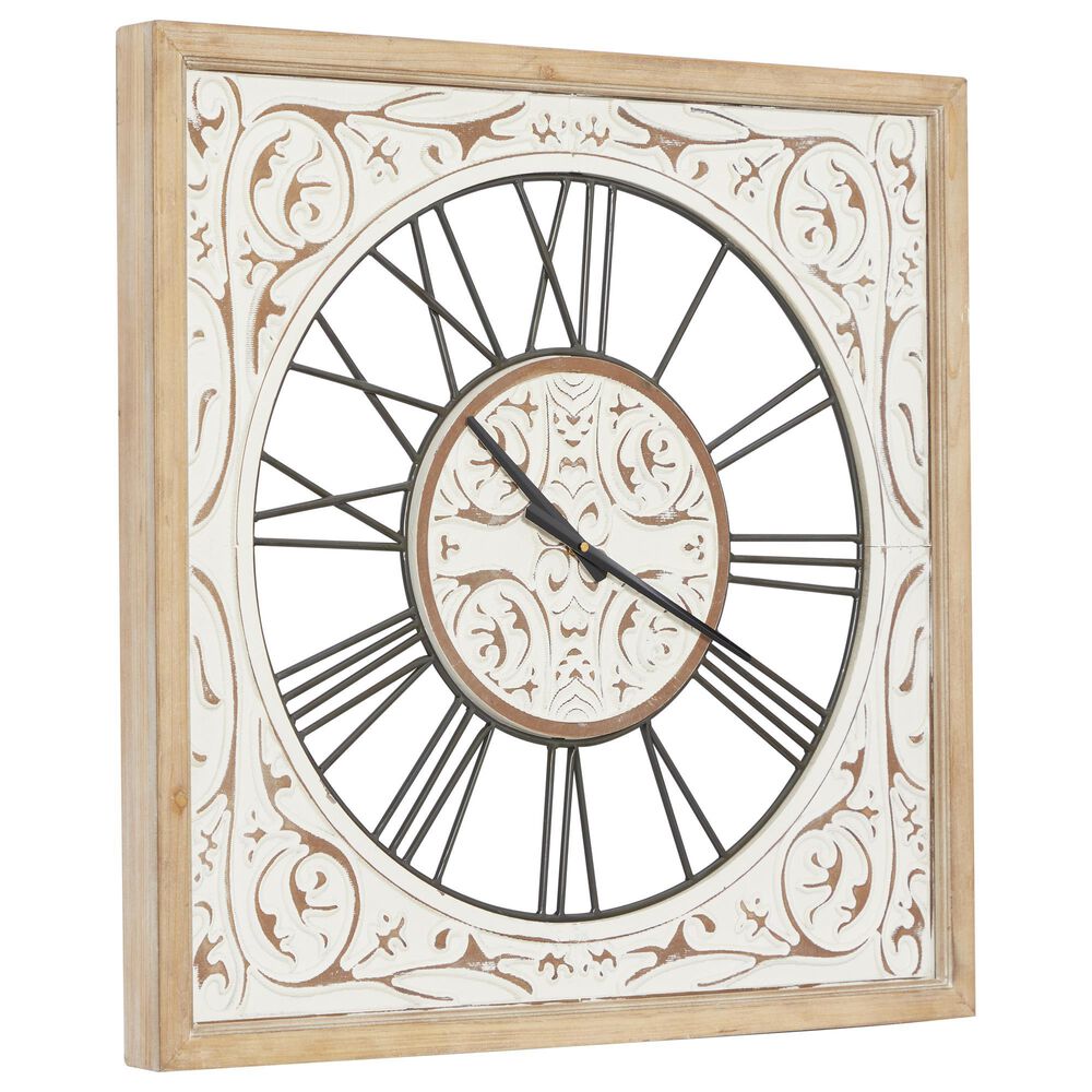 Maple and Jade 29&quot; Wall Clock in Distressed White and Brown, , large