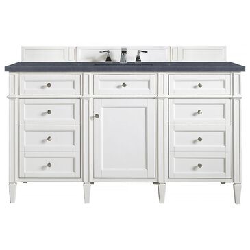 James Martin Vanities Brittany 60" Single Bathroom Vanity in Bright White with 3 cm Charcoal Soapstone Quartz Top and Rectangular Sink, , large
